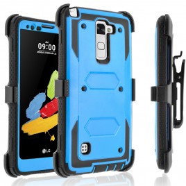 LG Stylos 2 Plus, LG Stylus 2 Plus Case, [SUPER GUARD] Dual Layer Protection With [Built-in Screen Protector] Holster Locking Belt Clip+Circle(TM) Stylus Touch Screen Pen (Blue)